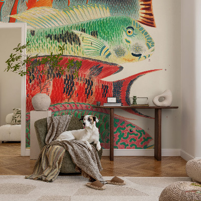 Fotomural decorativo para cabecero de cama con diseño de peces exóticos