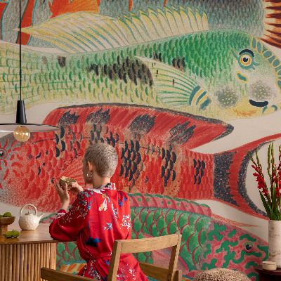 Fotomural decorativo para cabecero de cama con diseño de peces exóticos