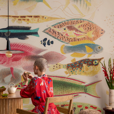 Mural de pared con estampado hermoso con peces coloridos