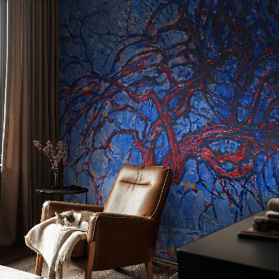 Papel mural texturado decorativo con diseño de árbol