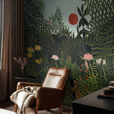 Papel mural con patrón decorativo con un paisaje exótico