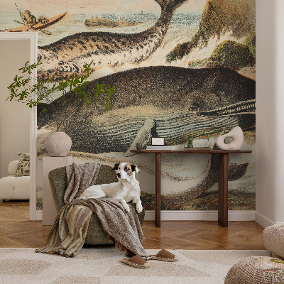 Papel mural con patrón decorativo con motivos de gigantes marinos