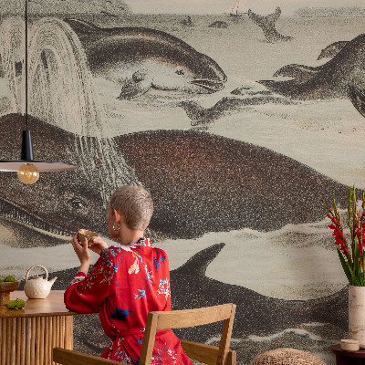 Mural de pared con estampado hermoso con motivo de criaturas marinas
