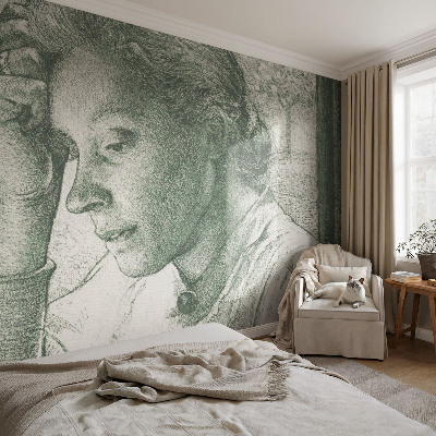 Mural decorativo con diseño de mujer reflexiva