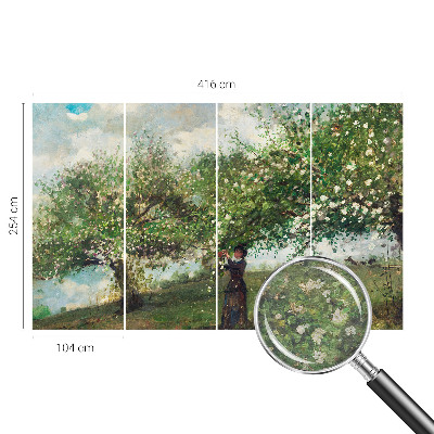 Papel mural con patrón decorativo con una escena primaveral