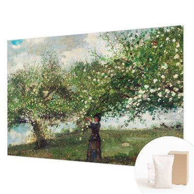 Papel mural con patrón decorativo con una escena primaveral