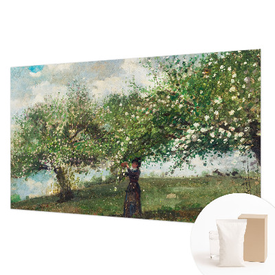 Papel mural con patrón decorativo con una escena primaveral