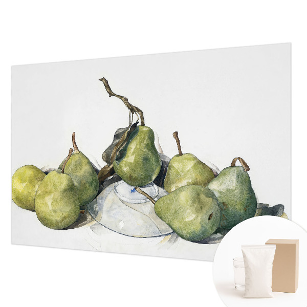 Mural decorativo con diseño de peras en acuarela