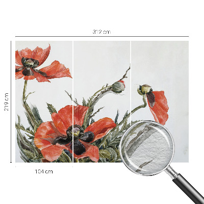 Fotomural decorativo para cabecero de cama con diseño de amapolas rojas