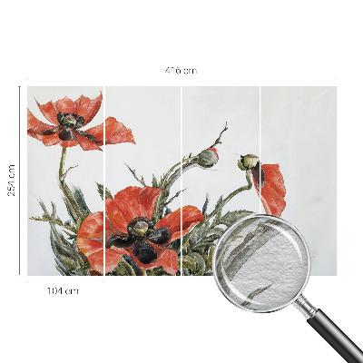 Fotomural decorativo para cabecero de cama con diseño de amapolas rojas