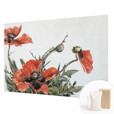 Fotomural decorativo para cabecero de cama con diseño de amapolas rojas