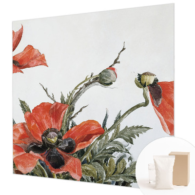 Fotomural decorativo para cabecero de cama con diseño de amapolas rojas