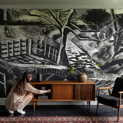 Mural de pared con estampado hermoso con un paisaje arquitectónico