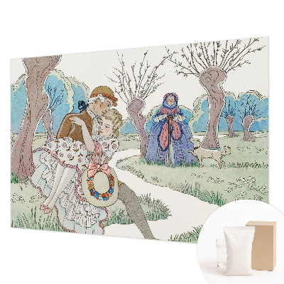 Mural decorativo con una escena romántica