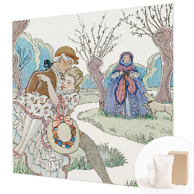 Mural decorativo con una escena romántica
