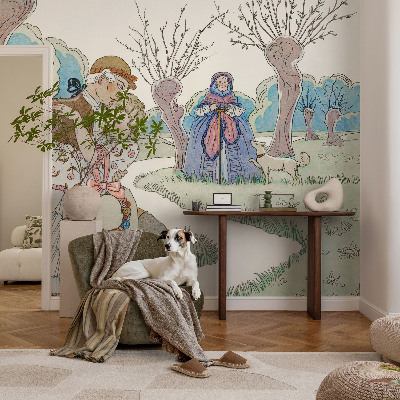 Mural decorativo con una escena romántica