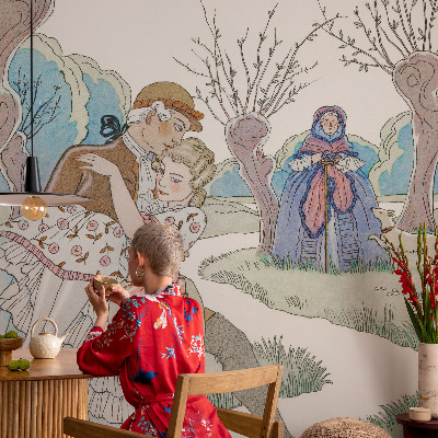 Mural decorativo con una escena romántica