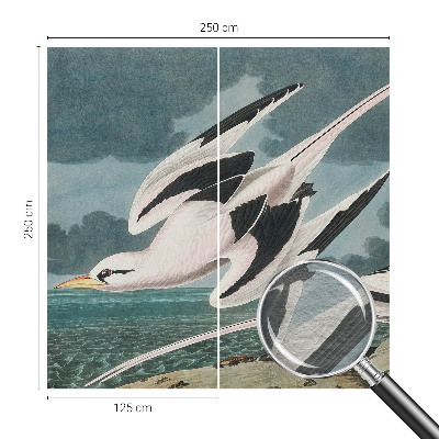 Papel mural con patrón decorativo con un motivo de pájaros junto al mar