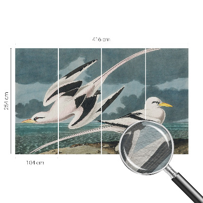 Papel mural con patrón decorativo con un motivo de pájaros junto al mar