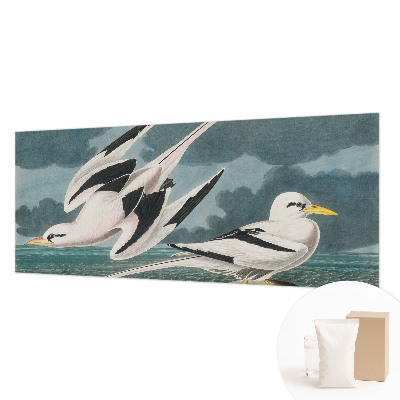 Papel mural con patrón decorativo con un motivo de pájaros junto al mar
