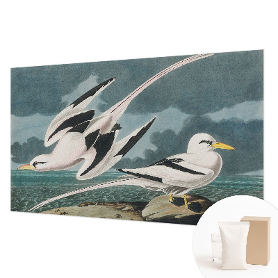 Papel mural con patrón decorativo con un motivo de pájaros junto al mar