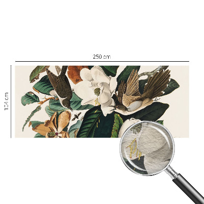 Papel mural texturado decorativo con un motivo de magnolias y pájaros