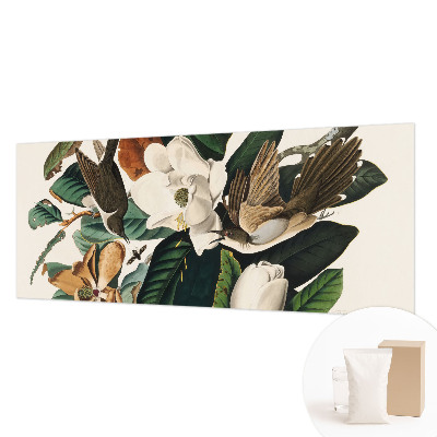 Papel mural texturado decorativo con un motivo de magnolias y pájaros