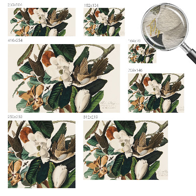 Papel mural texturado decorativo con un motivo de magnolias y pájaros
