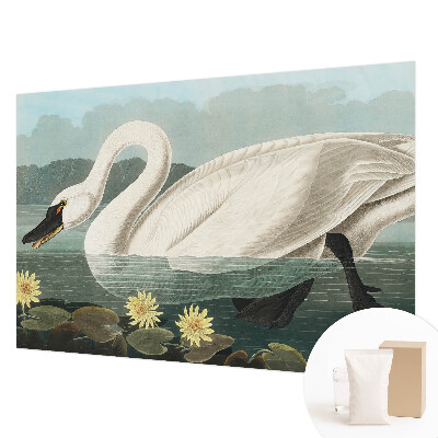 Mural decorativo con diseño de cisnes y nenúfares