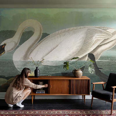 Mural decorativo con diseño de cisnes y nenúfares