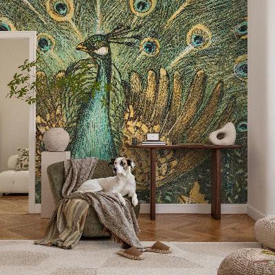 Papel mural con patrón decorativo con diseño de pavo real majestuoso