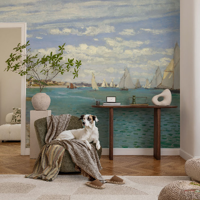 Mural decorativo con un paisaje costero