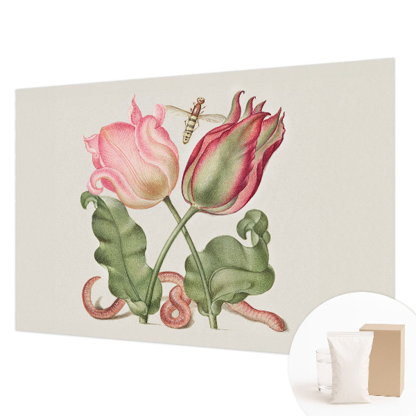 Fotomural decorativo para cabecero de cama con diseño de tulipanes que realza la pared detrás de la cama