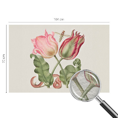 Fotomural decorativo para cabecero de cama con diseño de tulipanes que realza la pared detrás de la cama