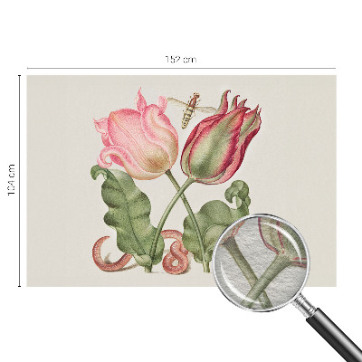 Fotomural decorativo para cabecero de cama con diseño de tulipanes que realza la pared detrás de la cama