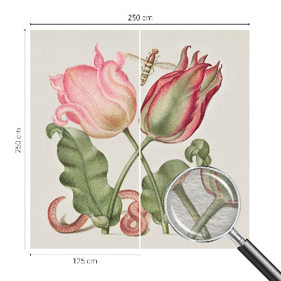 Fotomural decorativo para cabecero de cama con diseño de tulipanes que realza la pared detrás de la cama
