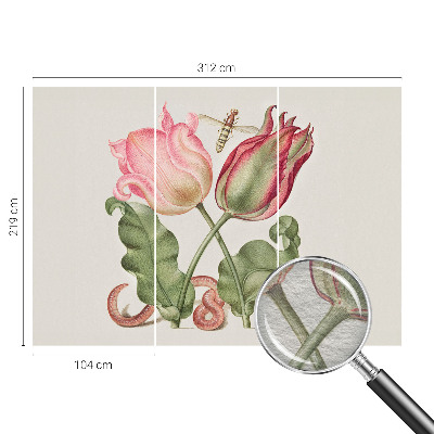 Fotomural decorativo para cabecero de cama con diseño de tulipanes que realza la pared detrás de la cama