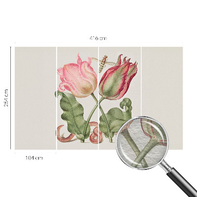 Fotomural decorativo para cabecero de cama con diseño de tulipanes que realza la pared detrás de la cama