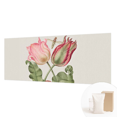 Fotomural decorativo para cabecero de cama con diseño de tulipanes que realza la pared detrás de la cama