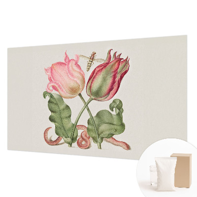 Fotomural decorativo para cabecero de cama con diseño de tulipanes que realza la pared detrás de la cama