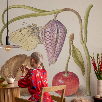 Papel mural texturado decorativo con motivo de planta mariposa