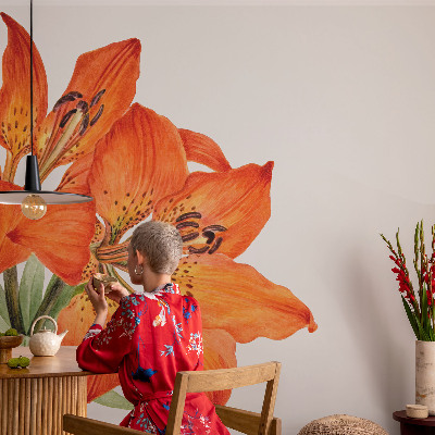 Mural decorativo con diseño de lirio naranja