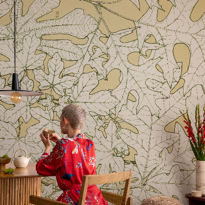 Papel mural con patrón decorativo con diseño de hojas de árbol