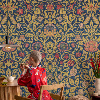 Papel mural texturado decorativo con estampado floral