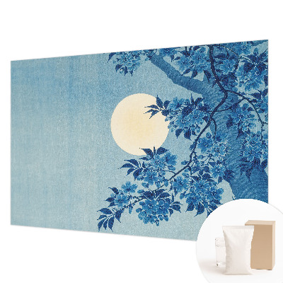 Mural decorativo con diseño de luna formada por flores