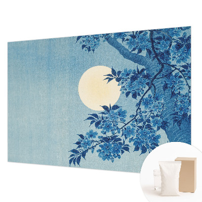 Mural decorativo con diseño de luna formada por flores