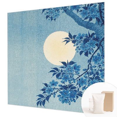 Mural decorativo con diseño de luna formada por flores