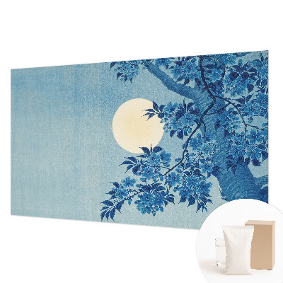 Mural decorativo con diseño de luna formada por flores