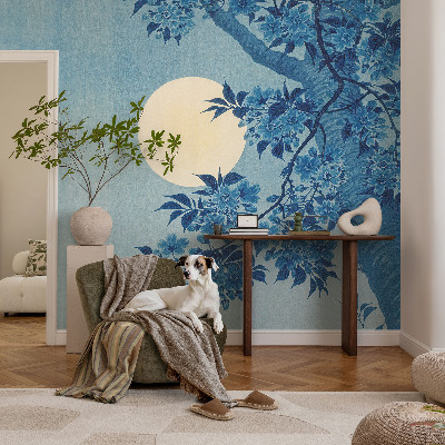 Mural decorativo con diseño de luna formada por flores