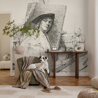 Papel mural con patrón decorativo con un retrato artístico